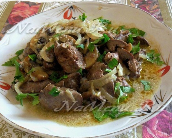 Печень с грибами