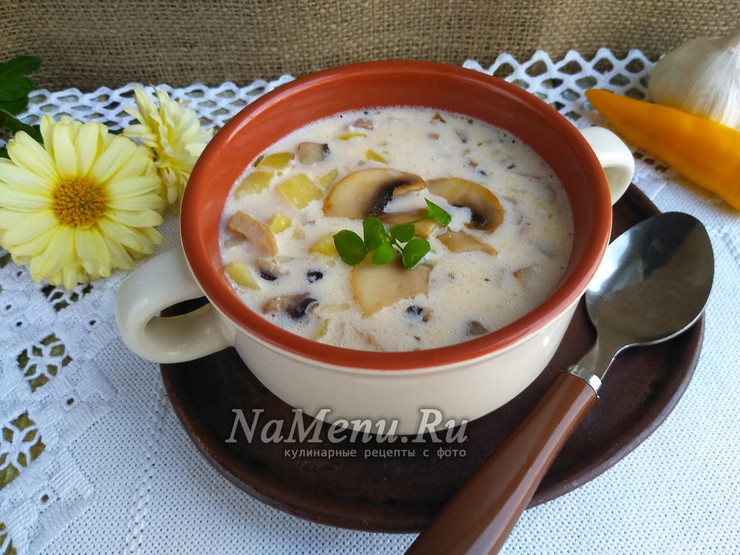 Французский сырный суп с плавленным сыром и грибами