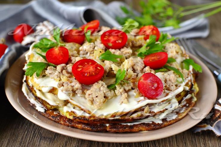 Кабачковый торт с фаршем