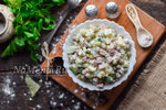 Салат "Оливье" с колбасой и со свежим огурцом