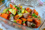 Тыква с мясом и картошкой в духовке